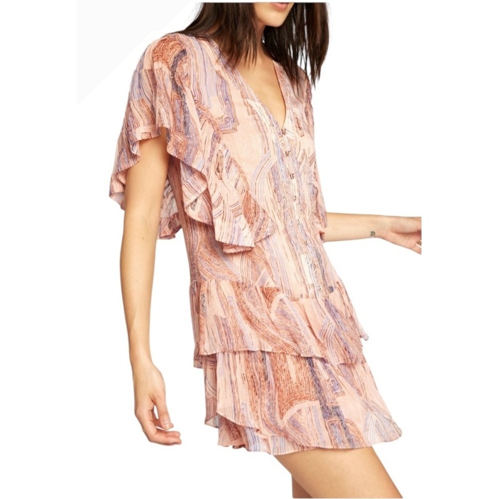 Joie Dress Women 2 Pink Silk Blooming Dahlia Signe Flutter Sleeve Mini NWT Boho